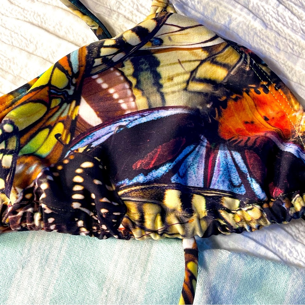 Butterfly wing printed triangle bikini top